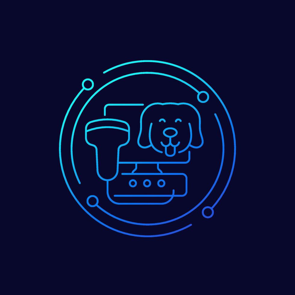 ultrasound for dogs icon, pet ultrasonography linear vector