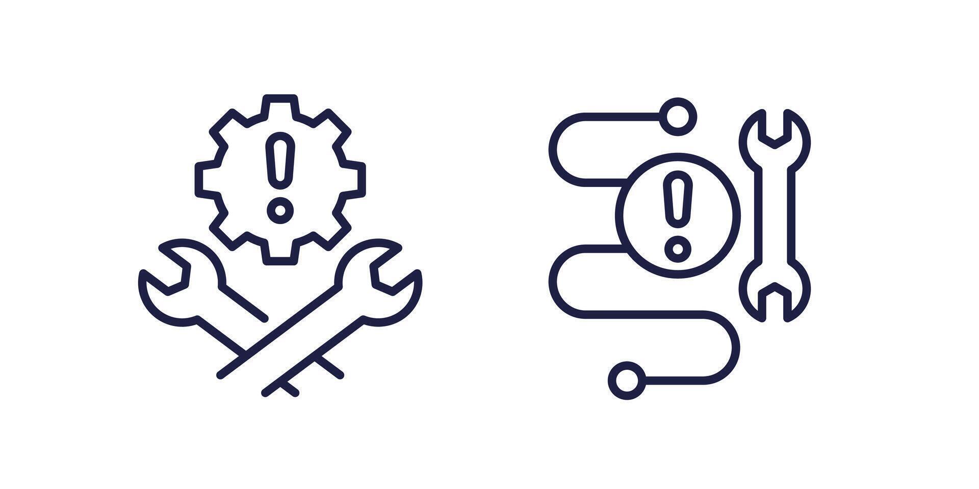 fixing errors, technical problems line icons on white vector