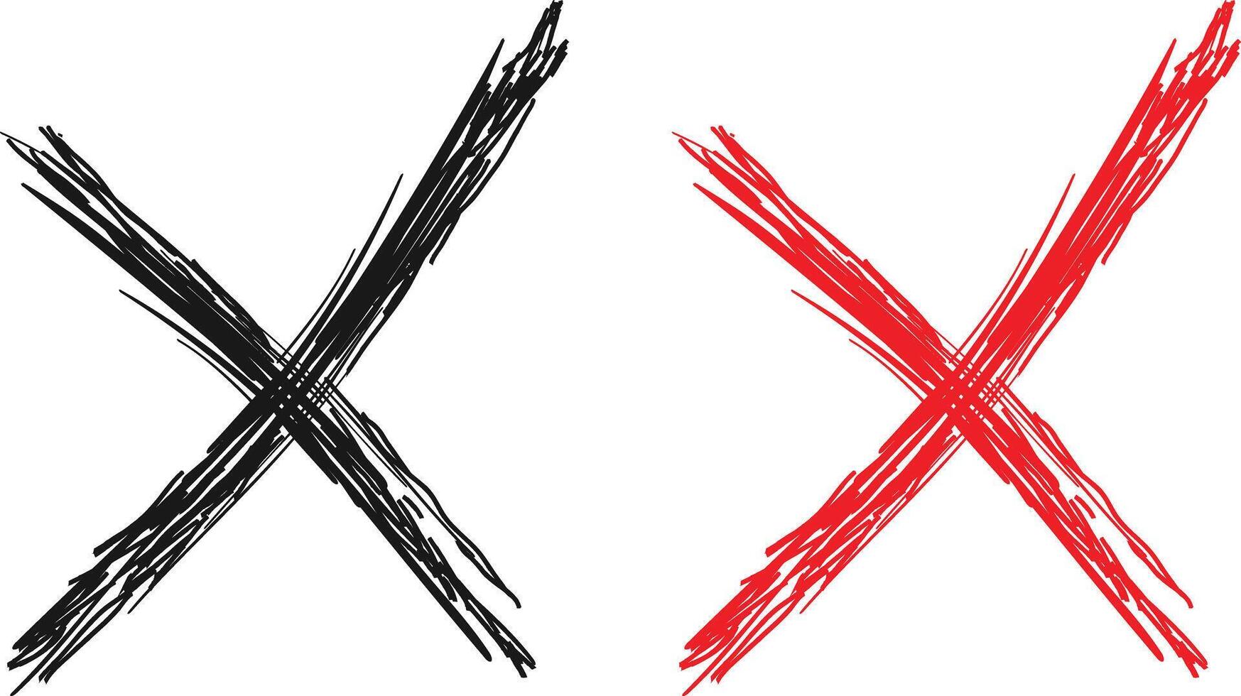 Black and red cross marks drawn with rough brush strokes symbol vector