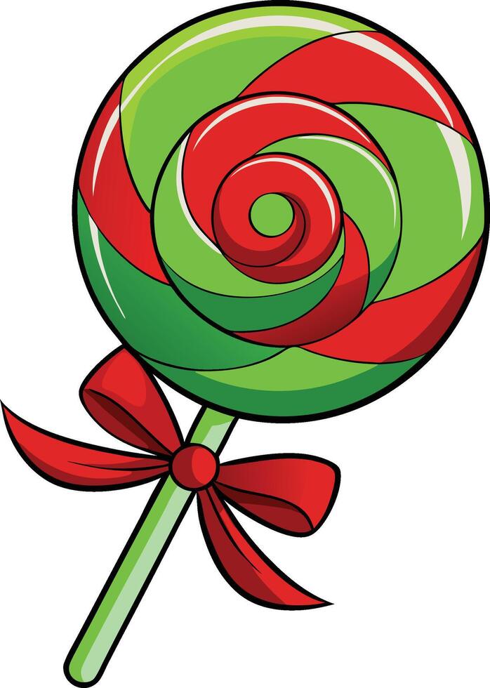 Classic Swirl Lollipop Festive Candy Treat with Red Ribbon Bow vector