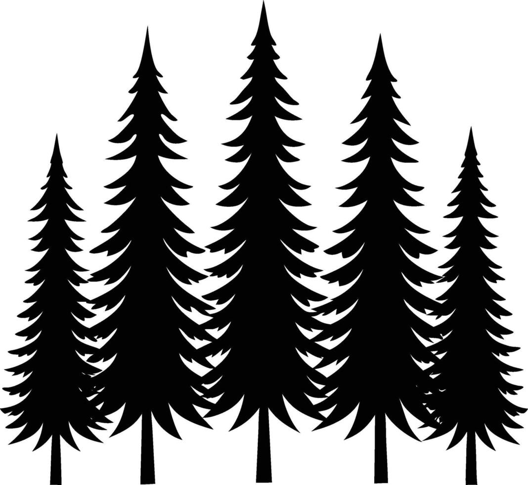 Silhouette of Five Evergreen Trees in a Forest vector