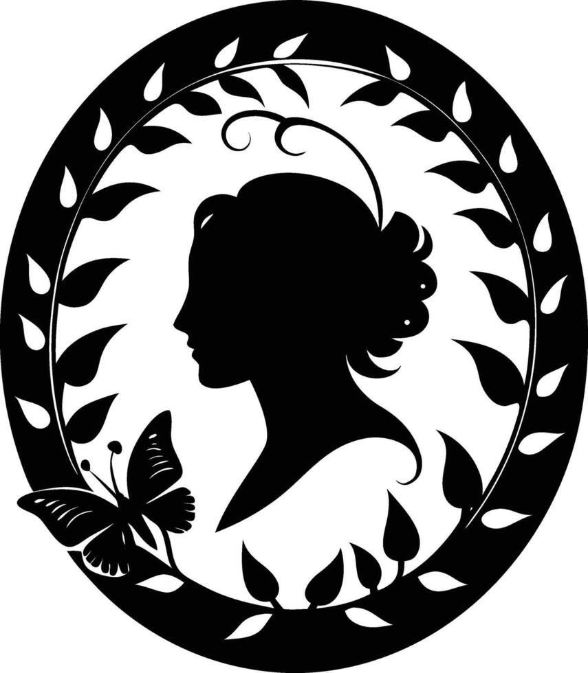 Elegant Silhouette of a Woman with Butterfly and Floral Accents vector