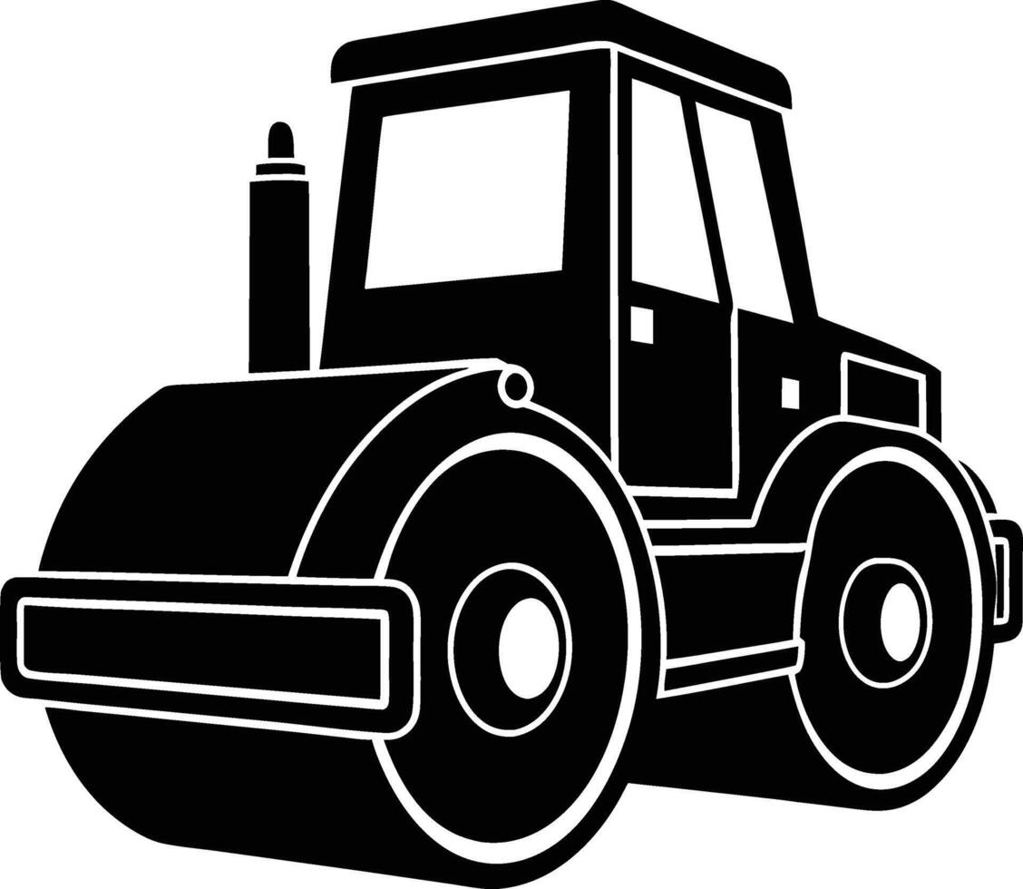 Construction vehicle steamroller for road building and maintenance vector
