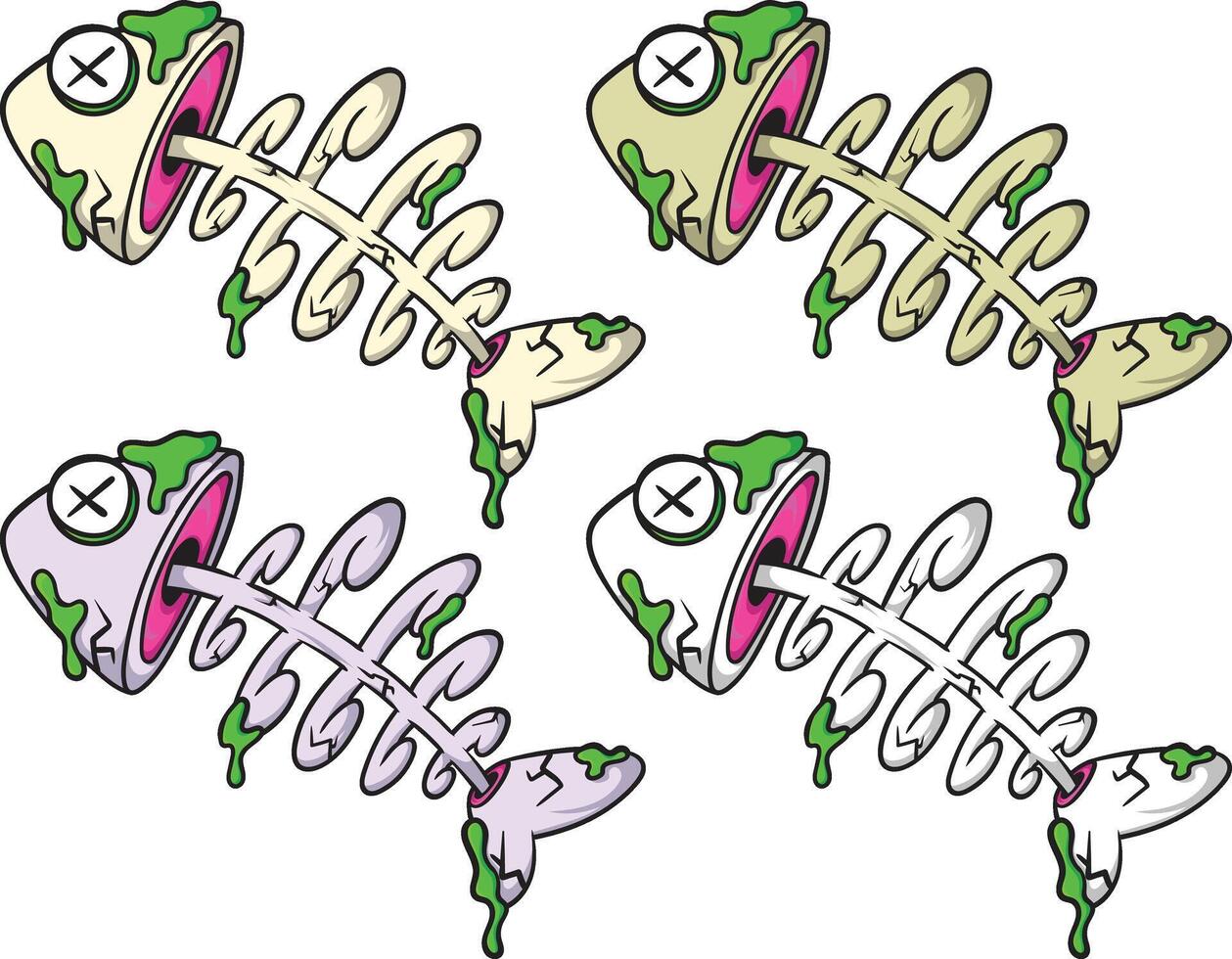 Cartoon fish bones with colorful details vector