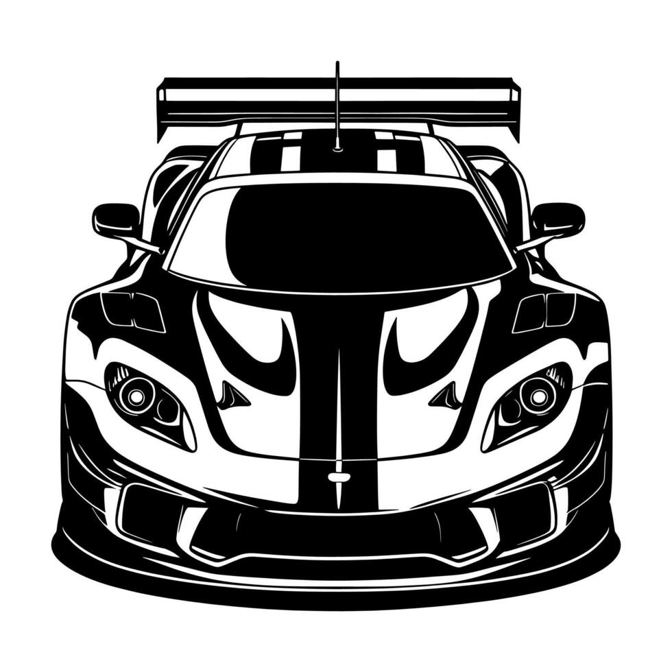 black and white race car front view illustration vector