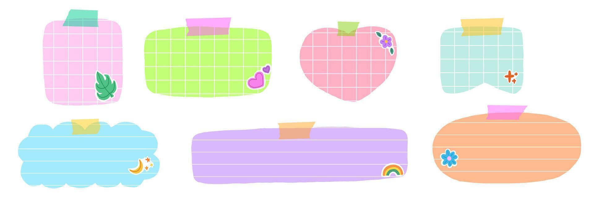 Set of paper memo sticker of pad checkered paper in pastel color vector