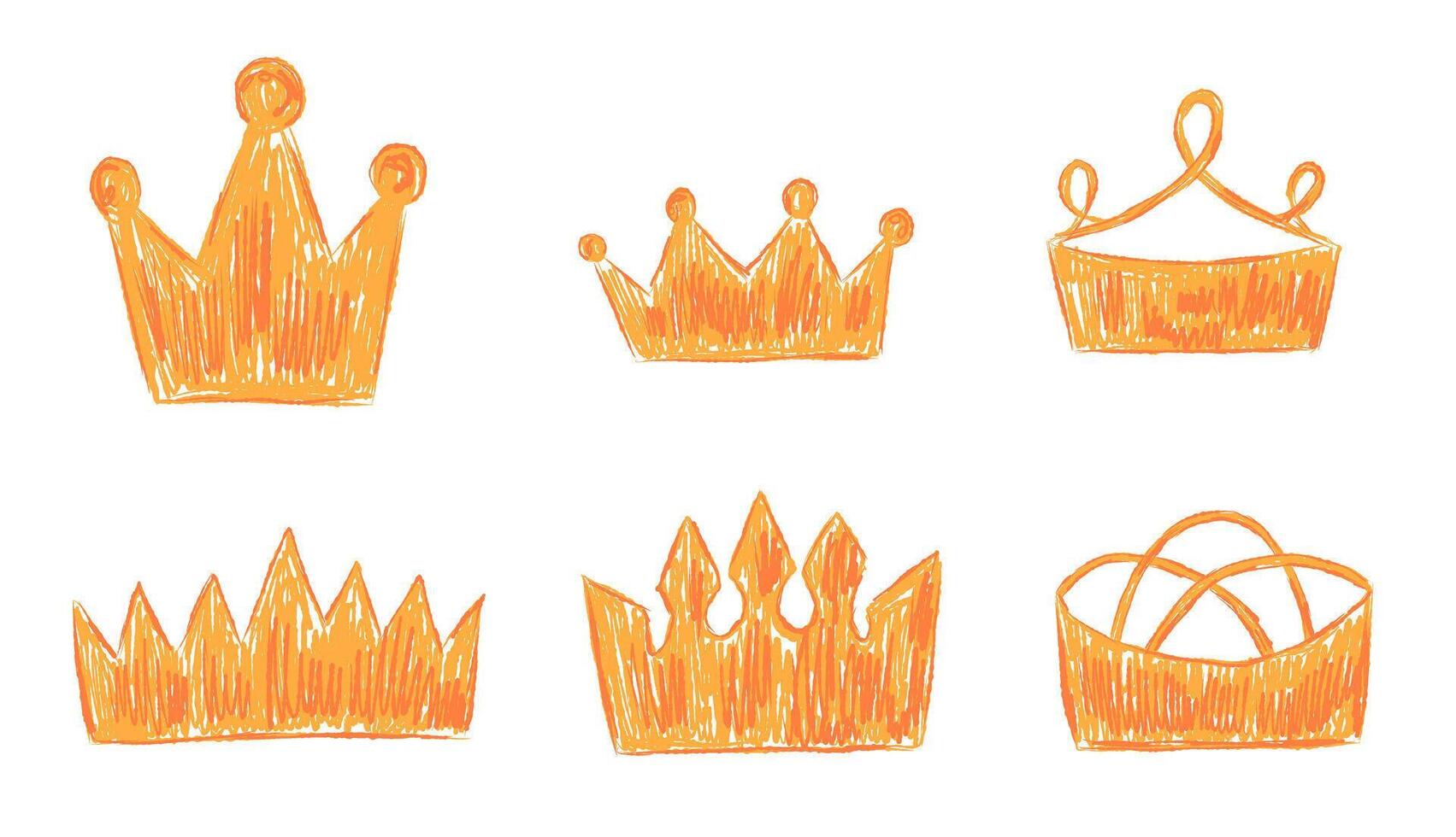Princess and queen crown in yellow color drawn with crayon brush texture vector