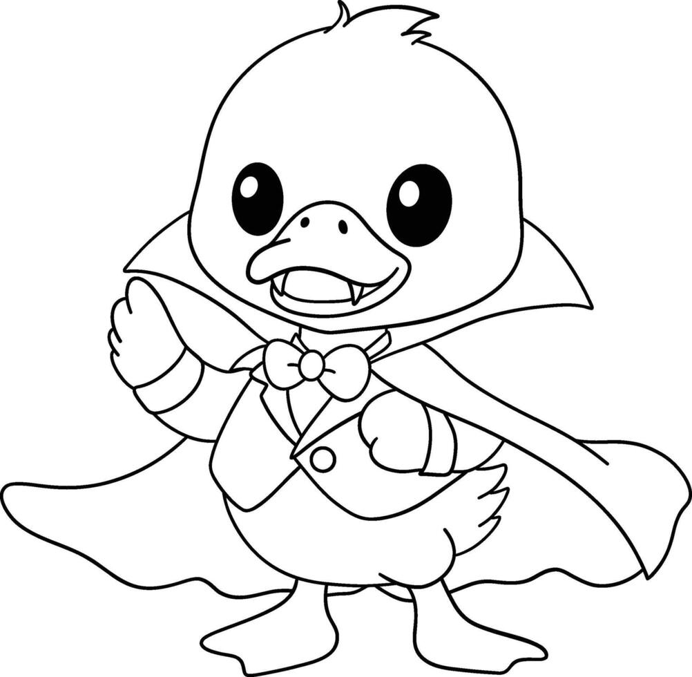 halloween vampire duck with a cape in outline cartoon coloring style vector