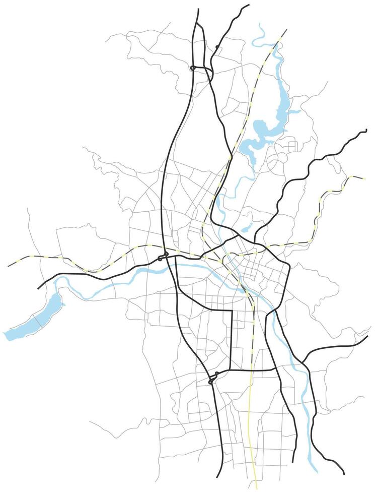Marioka city map Japan, town streets on the plan. Monochrome line map of the scheme of road. Urban environment, architectural background vector
