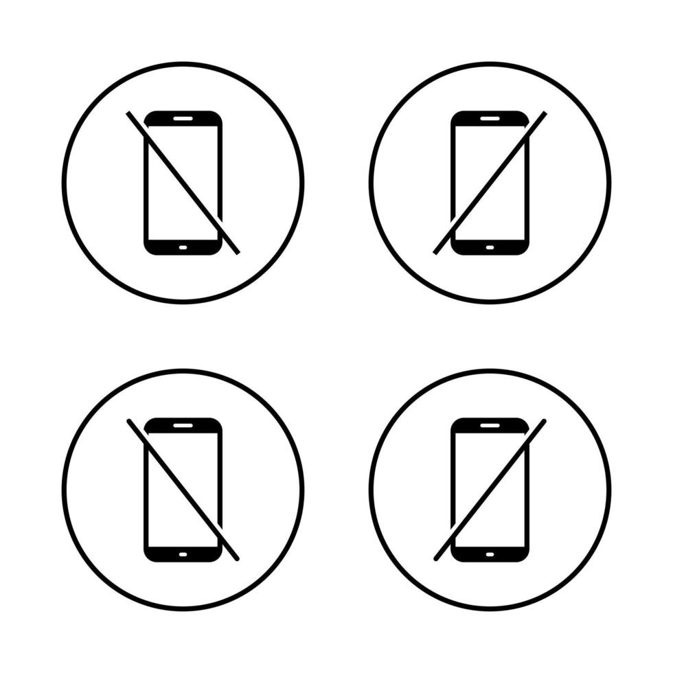 No mobile phone icon set. Do not use smartphone sign. Cellphone ban symbol in circular outline vector