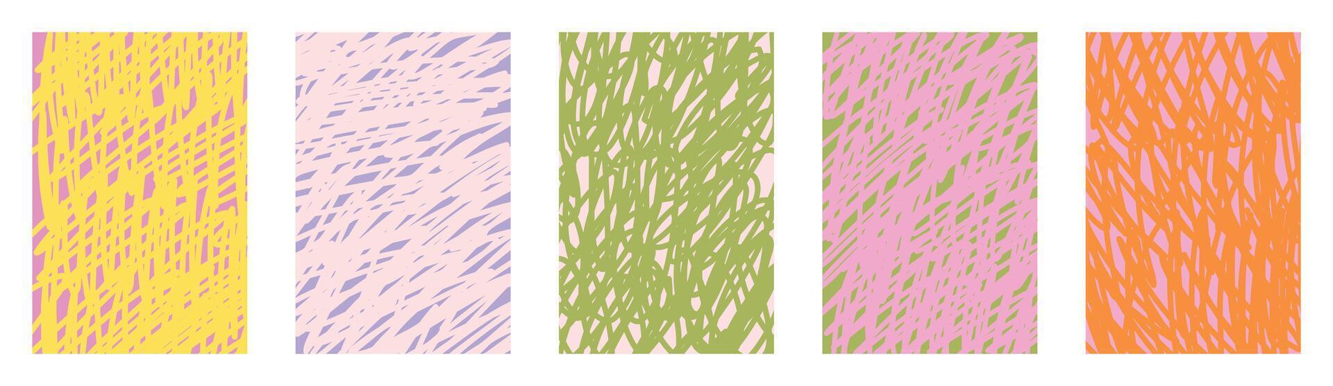 Colorful doodle pattern collection with chaotic childish scribbles, twisted curved lines, hand drawn abstract maze shapes, funky deformed curves, pastel colors, transparent backgrounds, playful vector