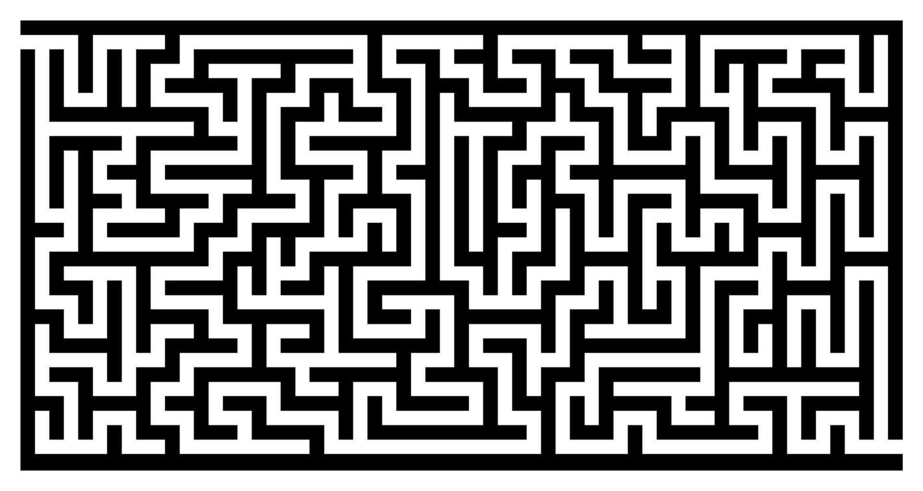 Dense black maze pattern with sharp edges, rectangular abstract puzzle labyrinth on transparent background, complex logic game design template for kids and adults, challenge solution concept vector