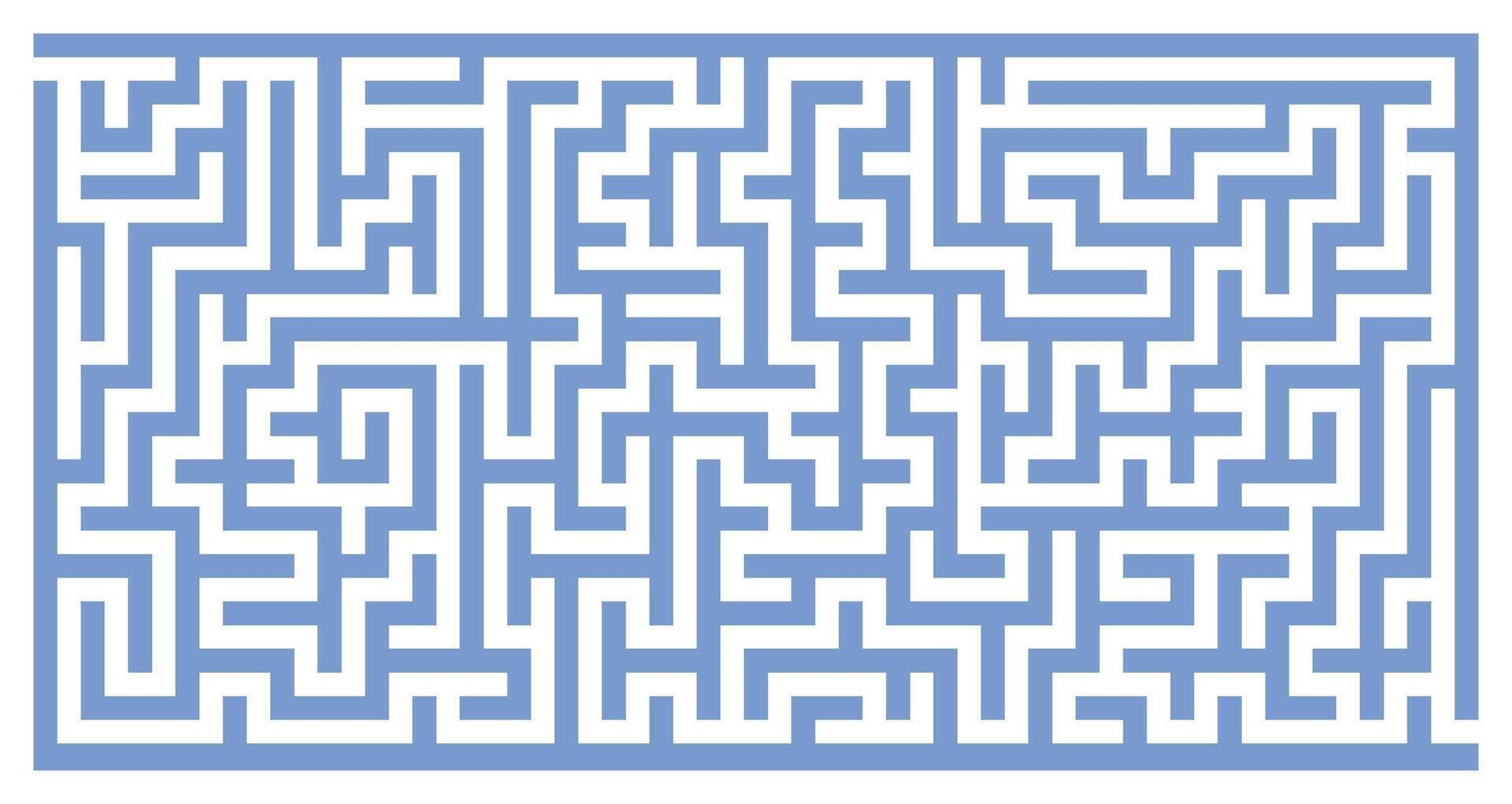 Blue maze in horizontal orientation with transparent background. Complex abstract labyrinth puzzle with hard paths, twists, turns, mind game, logic design for creative challenge template vector