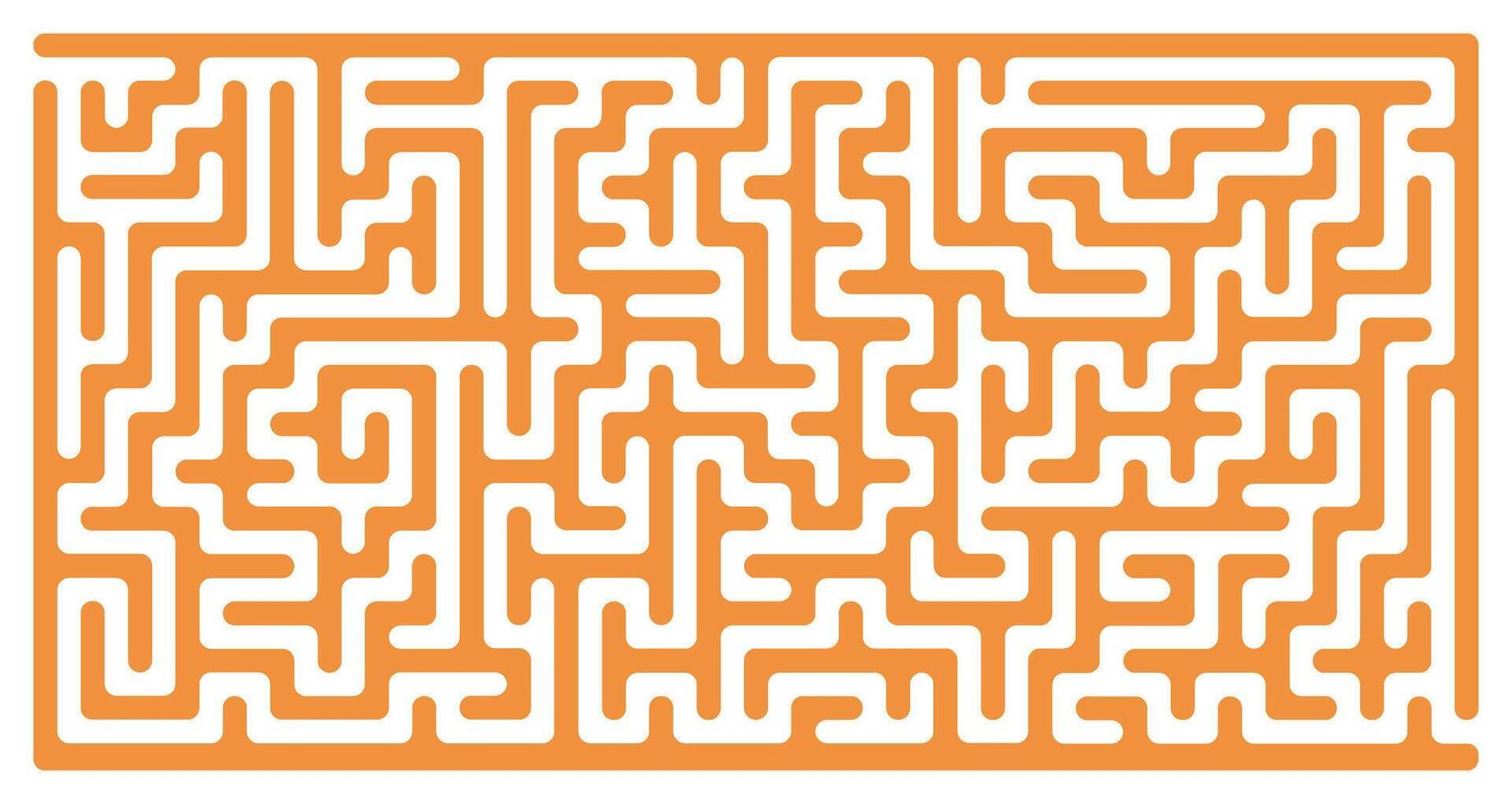 Orange maze puzzle background with geometric rounded path, abstract labyrinth design template, fun brain challenge game on transparent for children activity print or digital use vector