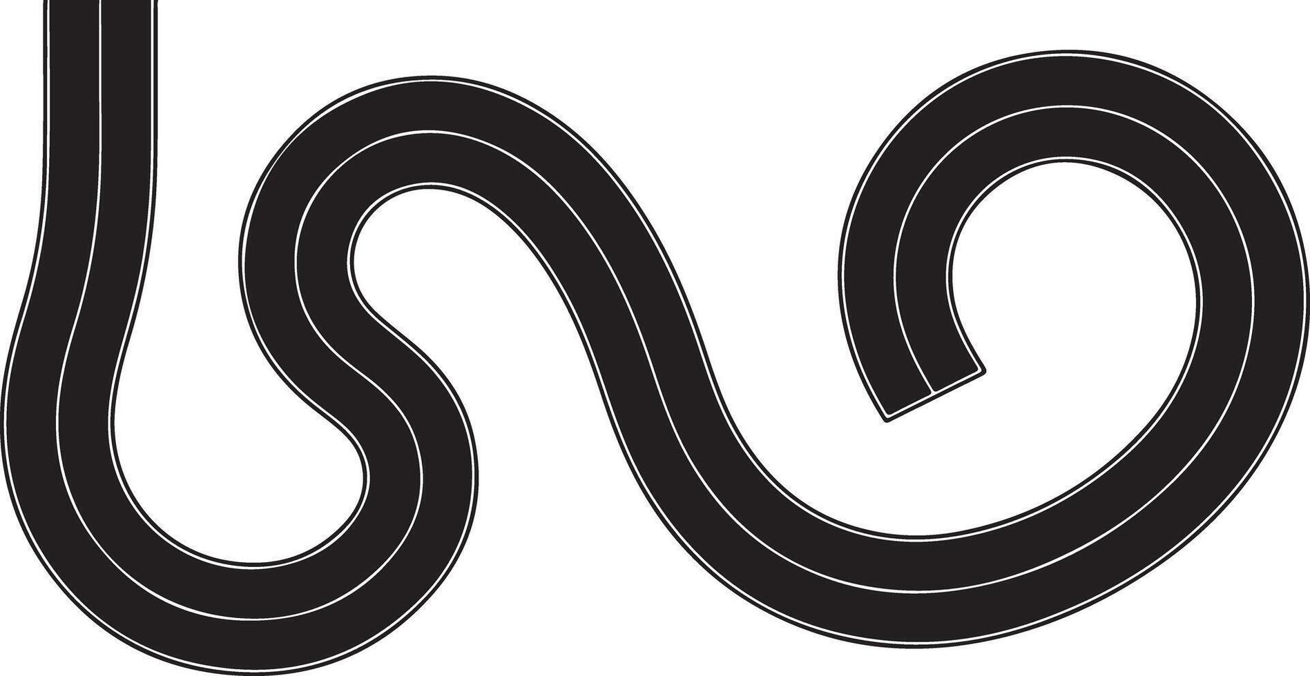 Aerial View of Winding Black Road with White Lines Curving Abstractly on White Background Three Parallel Lanes Road Design Element vector