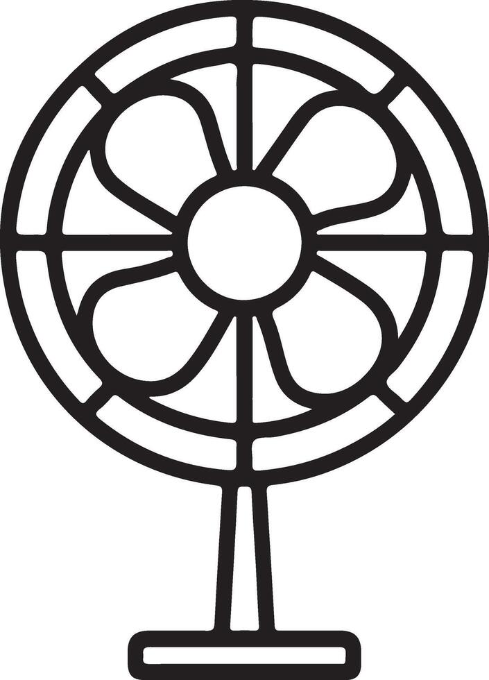 Black Outline Icon of a Stand Fan with Five Blades Editable Stroke Illustration vector