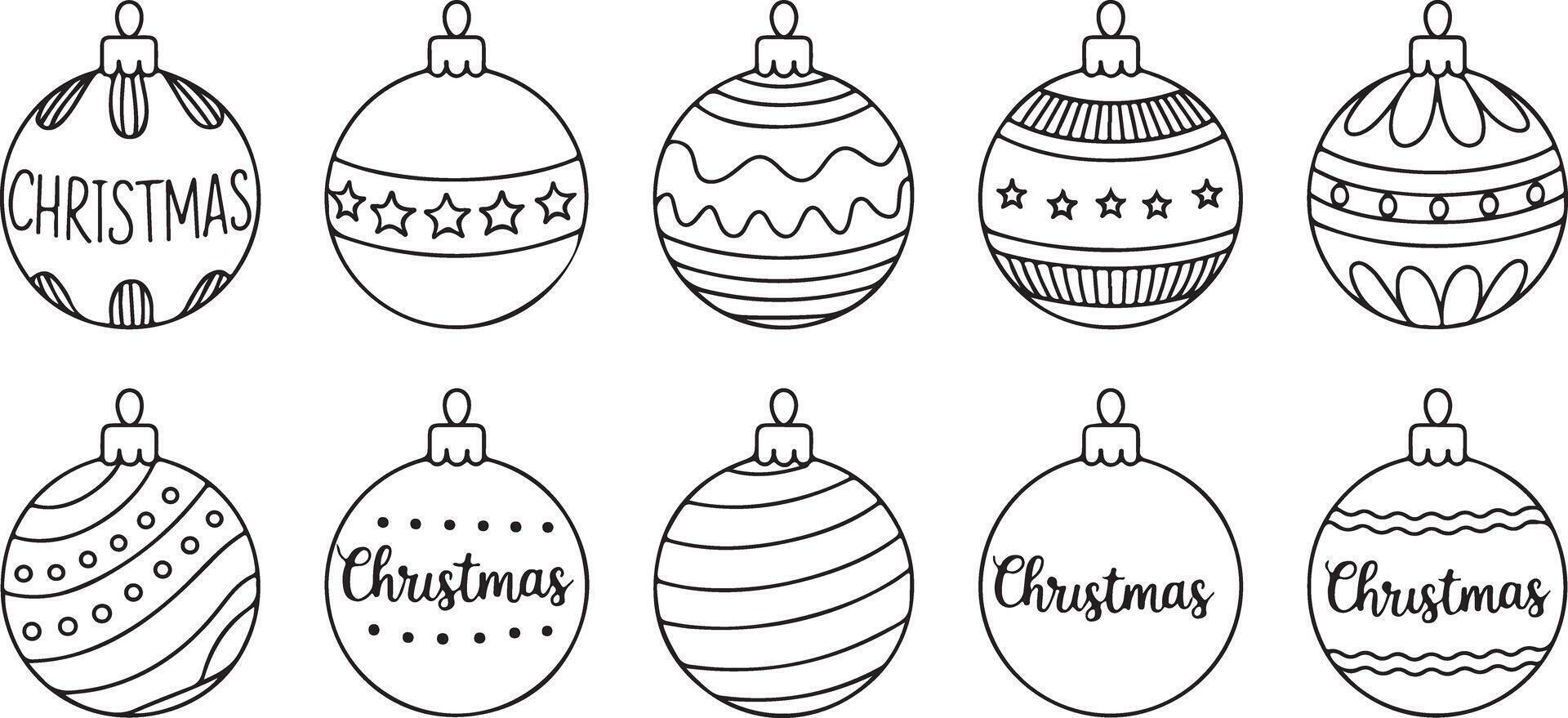 Ten Hand Drawn Black and White Christmas Ornament Doodle Elements Set Festive Holiday Decorations Winter Season Celebration Design vector