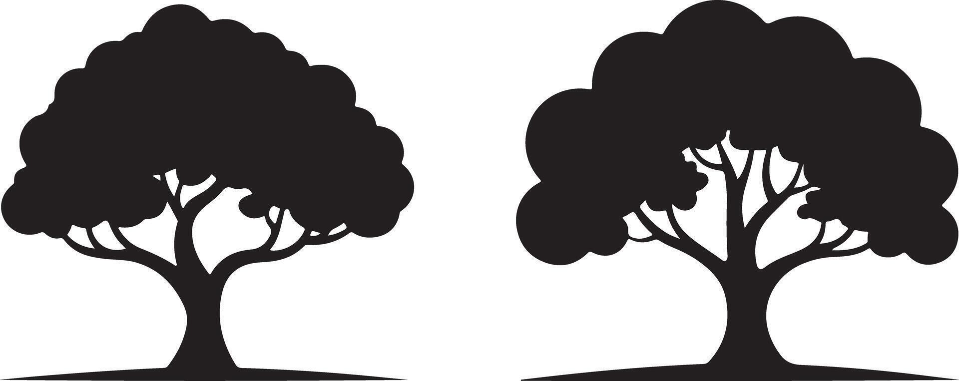 Two Black Silhouette Tree Icons Set Simple Nature Graphic Design Elements Illustration Black and White Tree Collection vector