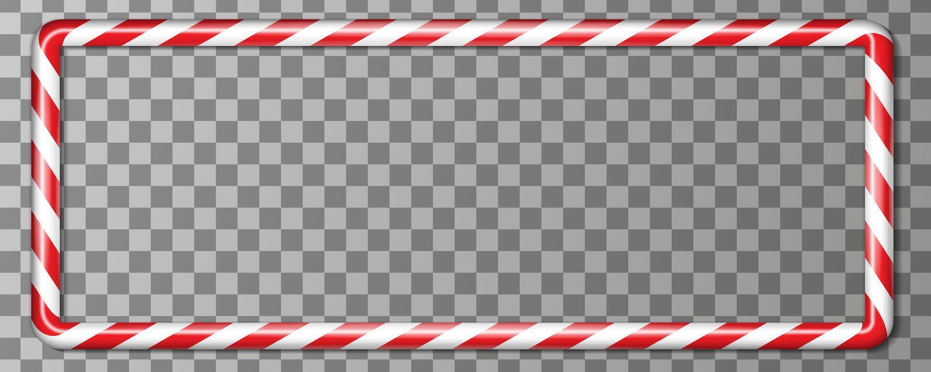 Christmas candy cane horizontal rectangle frame. Holiday border with red striped. Xmas frame with striped candy lollipop pattern. Christmas and new year template vector
