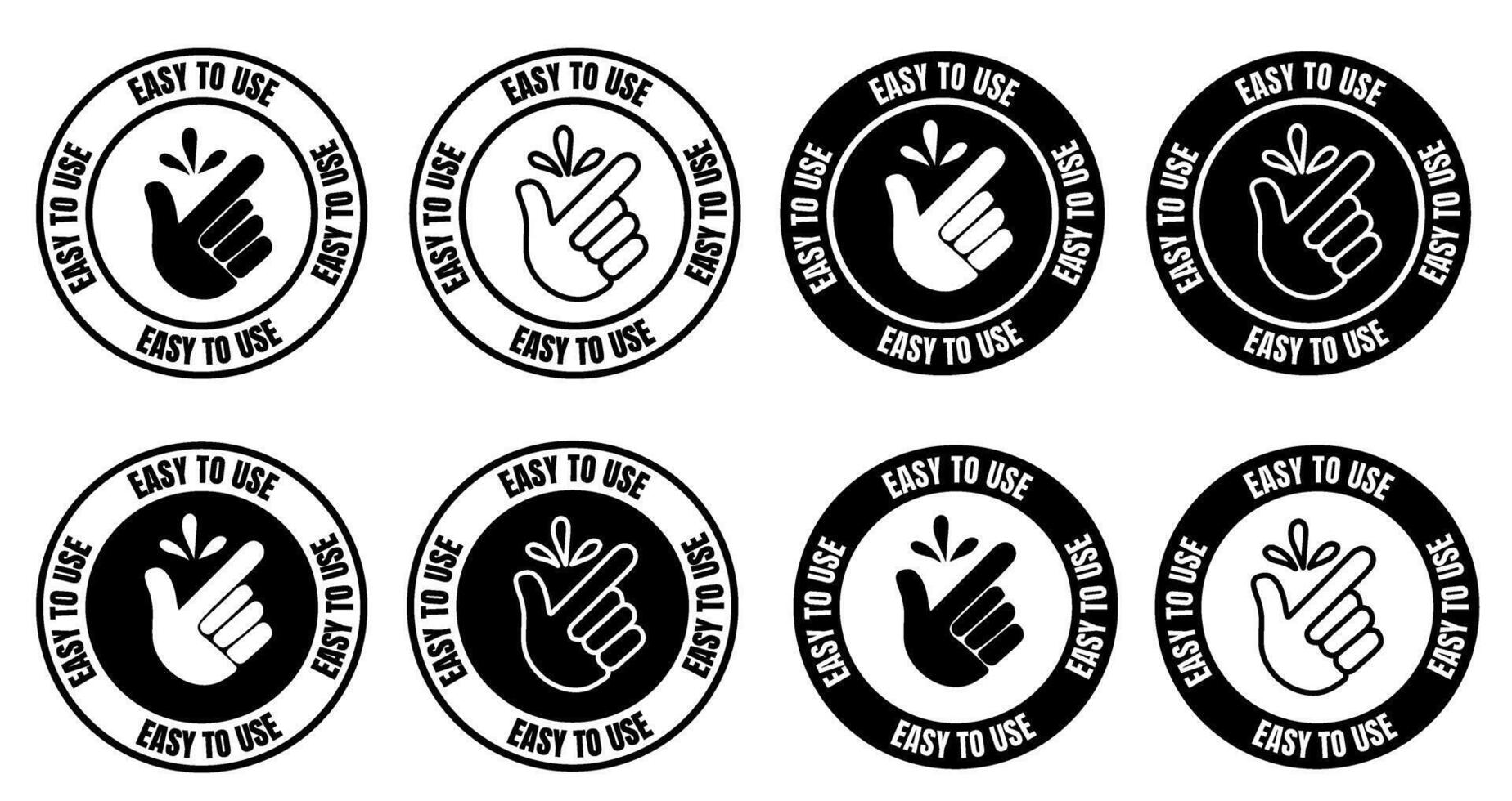 Easy to use icons set. Finger snapping symbols. Easy to care circle label. Popular gesturing. vector