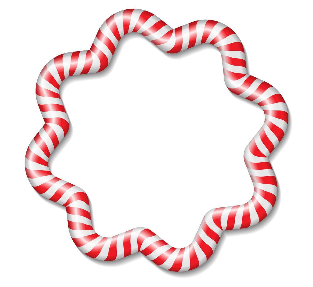 Christmas candy cane frame. Holiday border with red stripes. Xmas frame with striped candy lollipop pattern. Christmas and new year template with copyspace vector