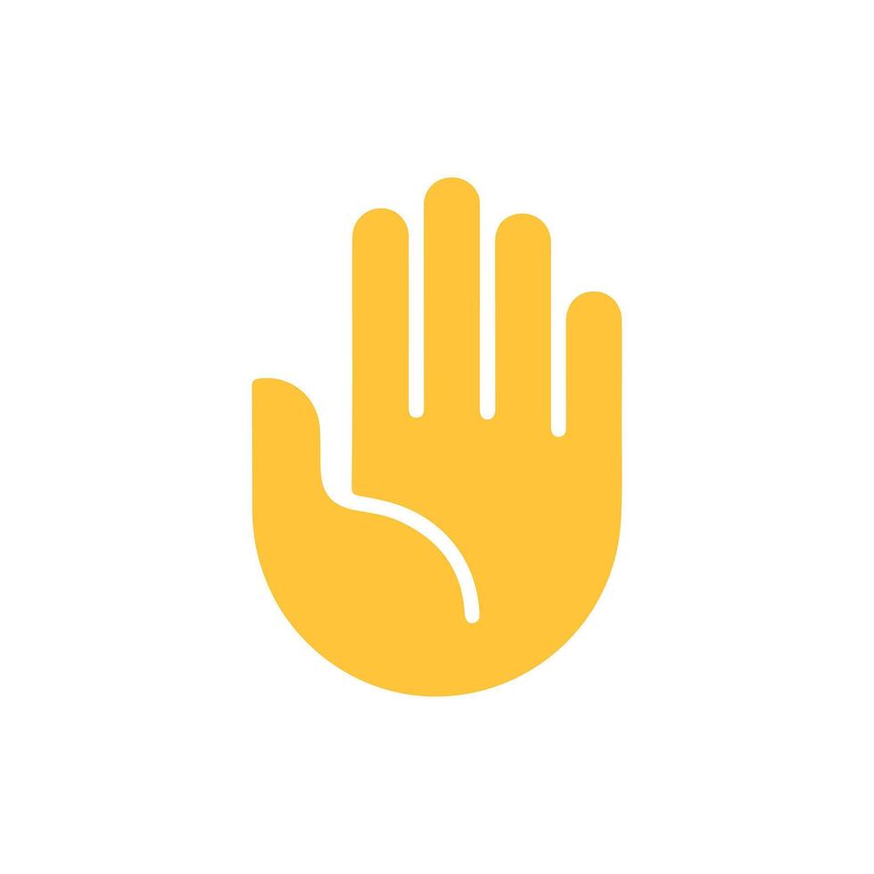Yellow hand icon on white background palm up, flat design, simple vector