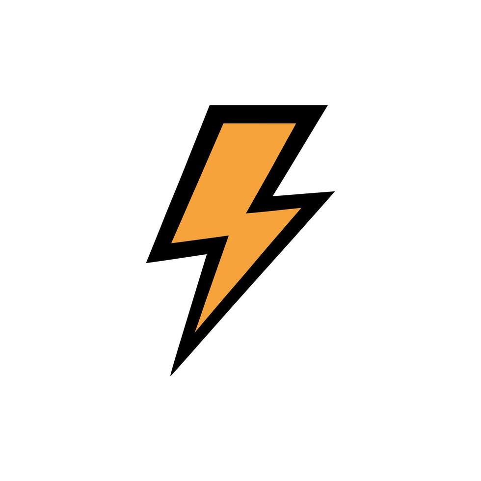 Isolated orange lightning bolt with black outline on a clean white background vector