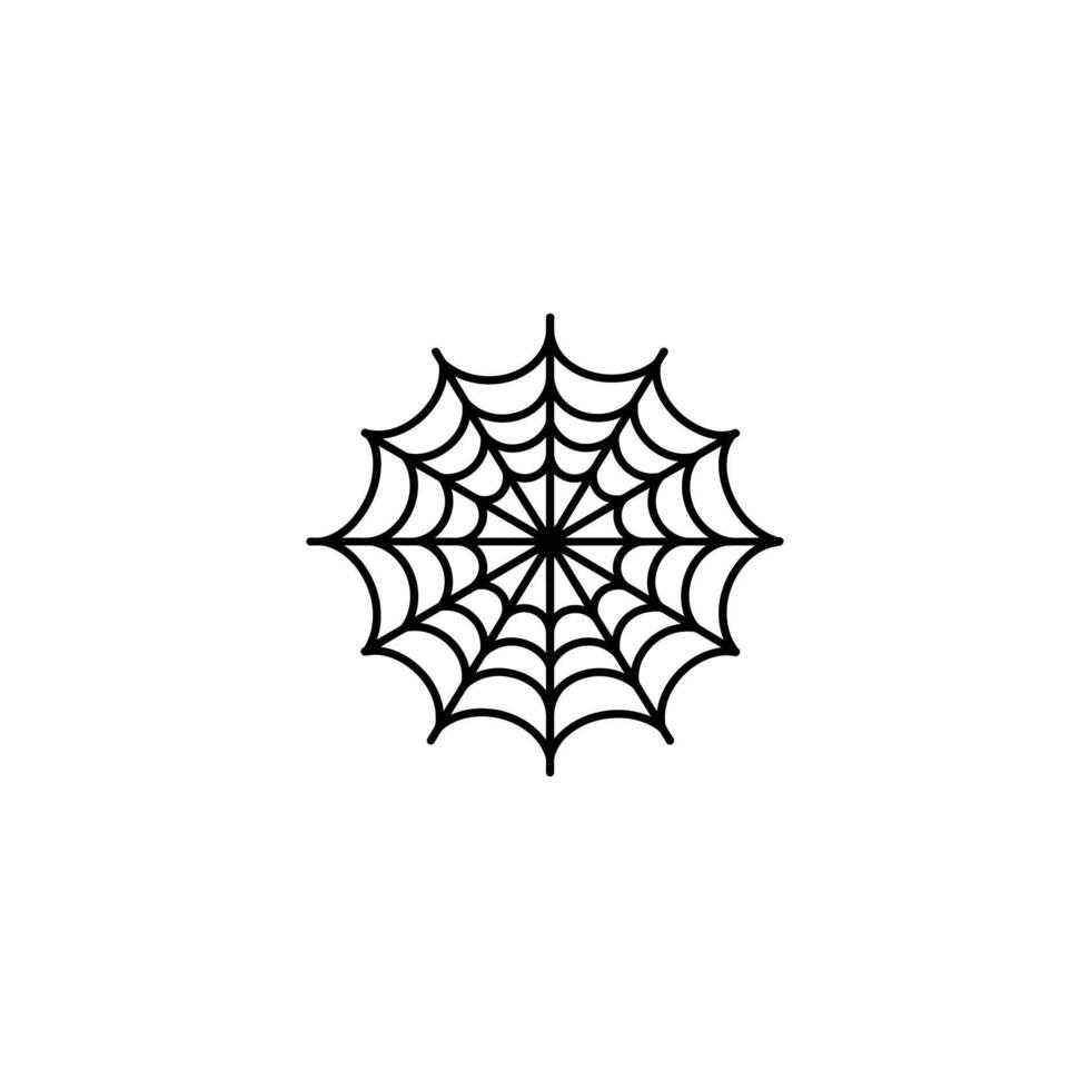 A simple, black spiderweb fills the frame on a stark white background perfectly vector