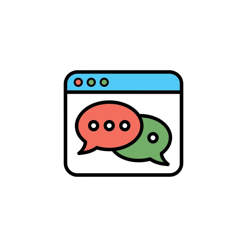 Chat icon with message bubbles in browser window, social media and communication illustration vector