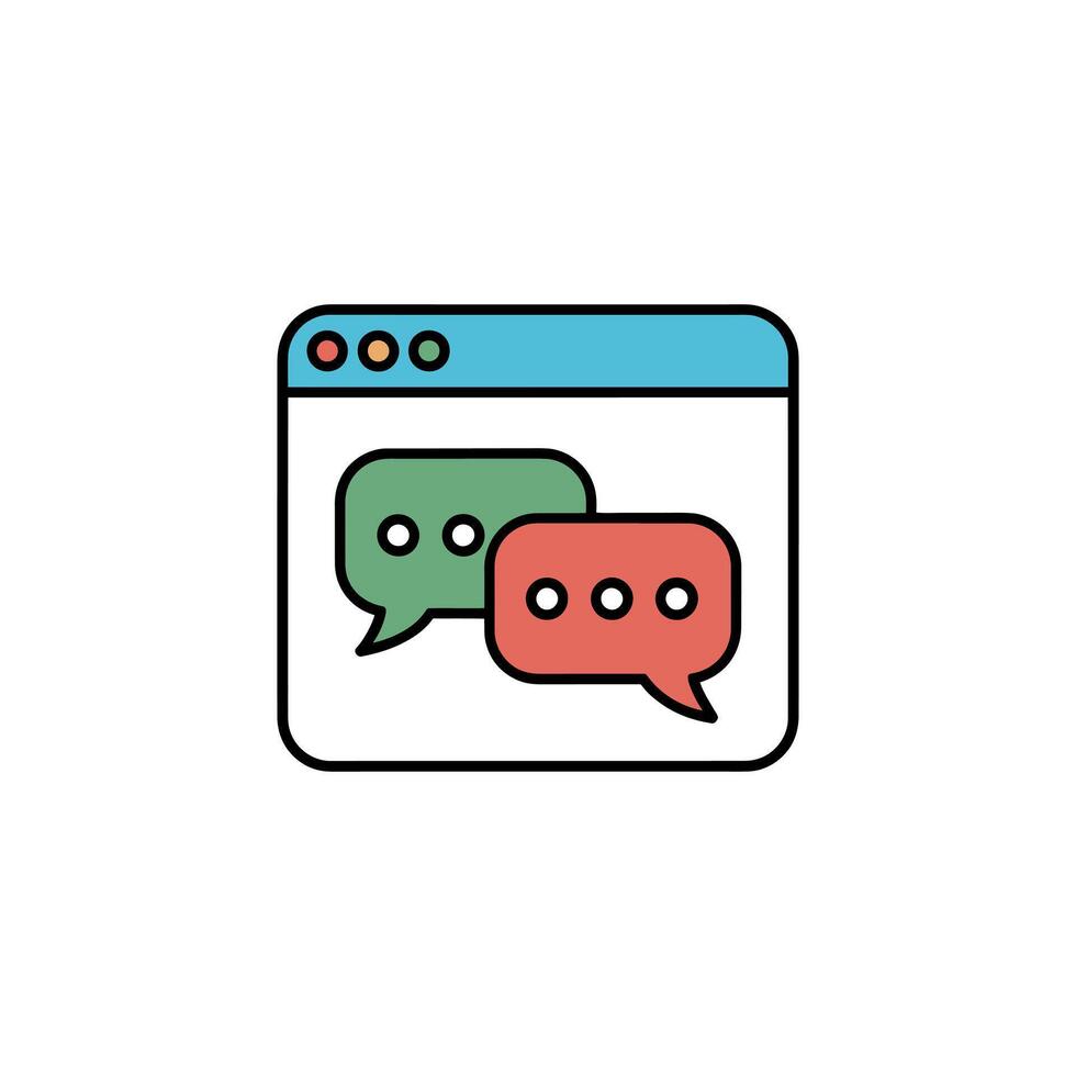 Colorful chat bubble icon with dialog on web browser window on white background vector