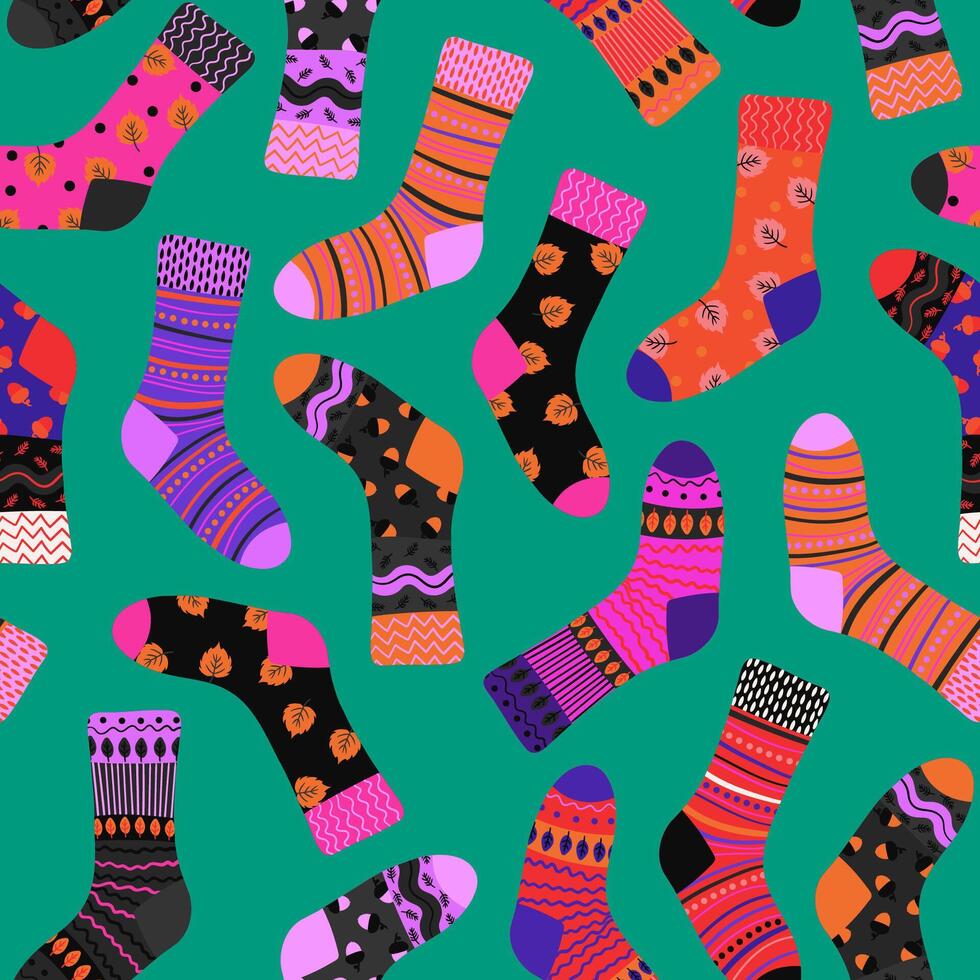 colorful patterned socks on teal background vector