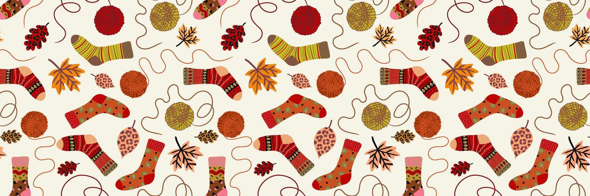 Colorful autumn socks and decorative elements vector