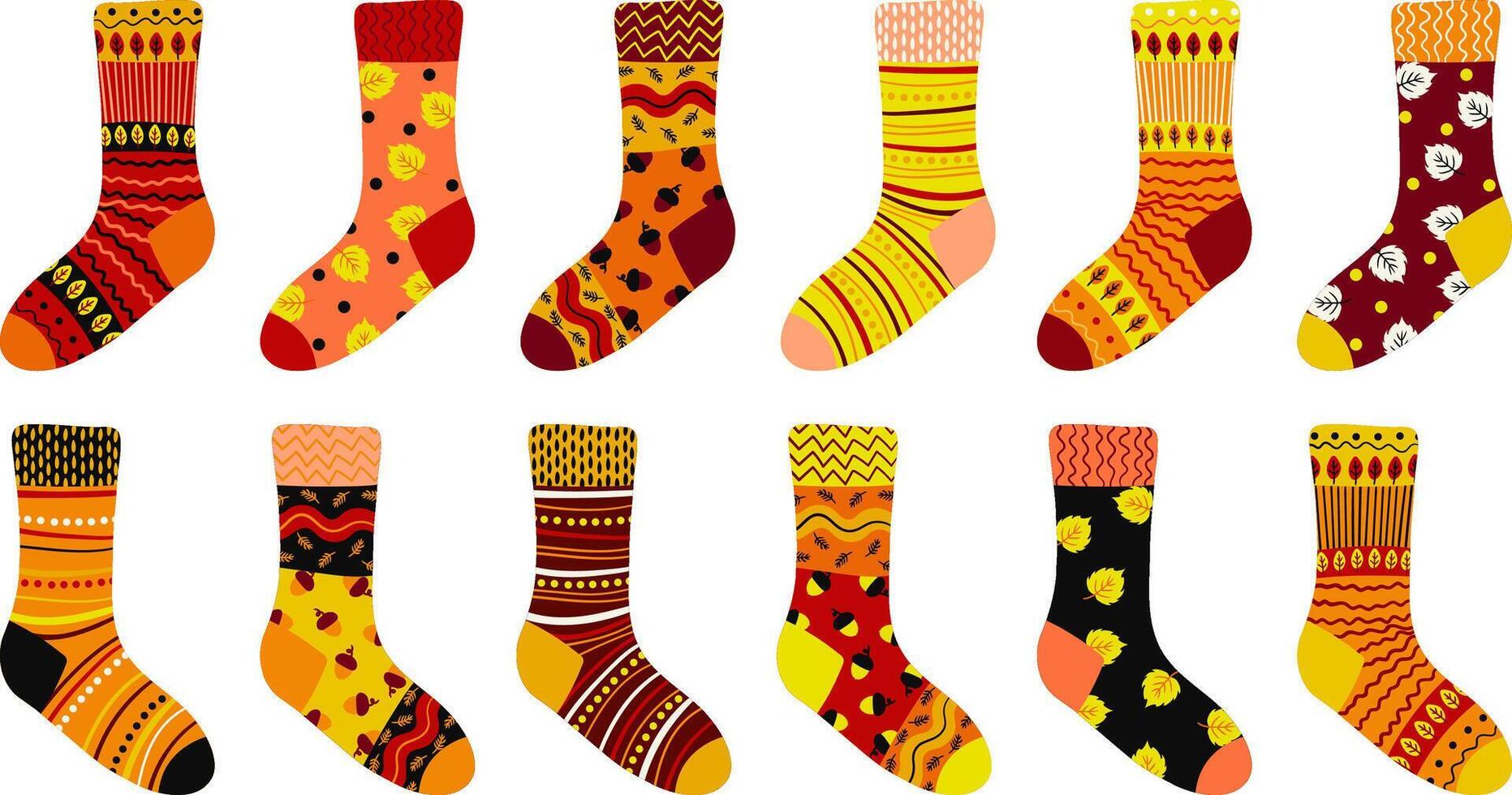 Colorful patterned autumn socks collection vector