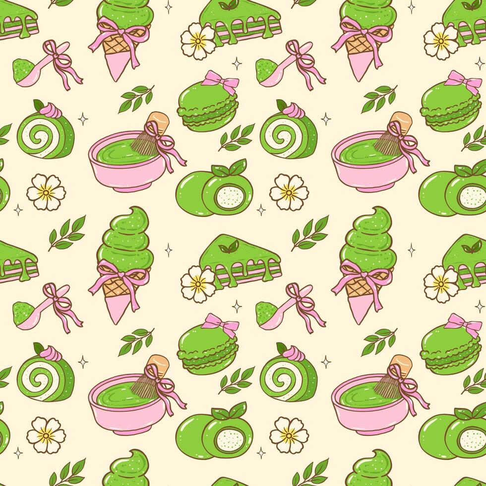 Green themed dessert pattern illustration vector