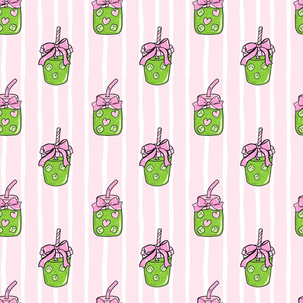 Colorful milkshake pattern on pink stripes vector