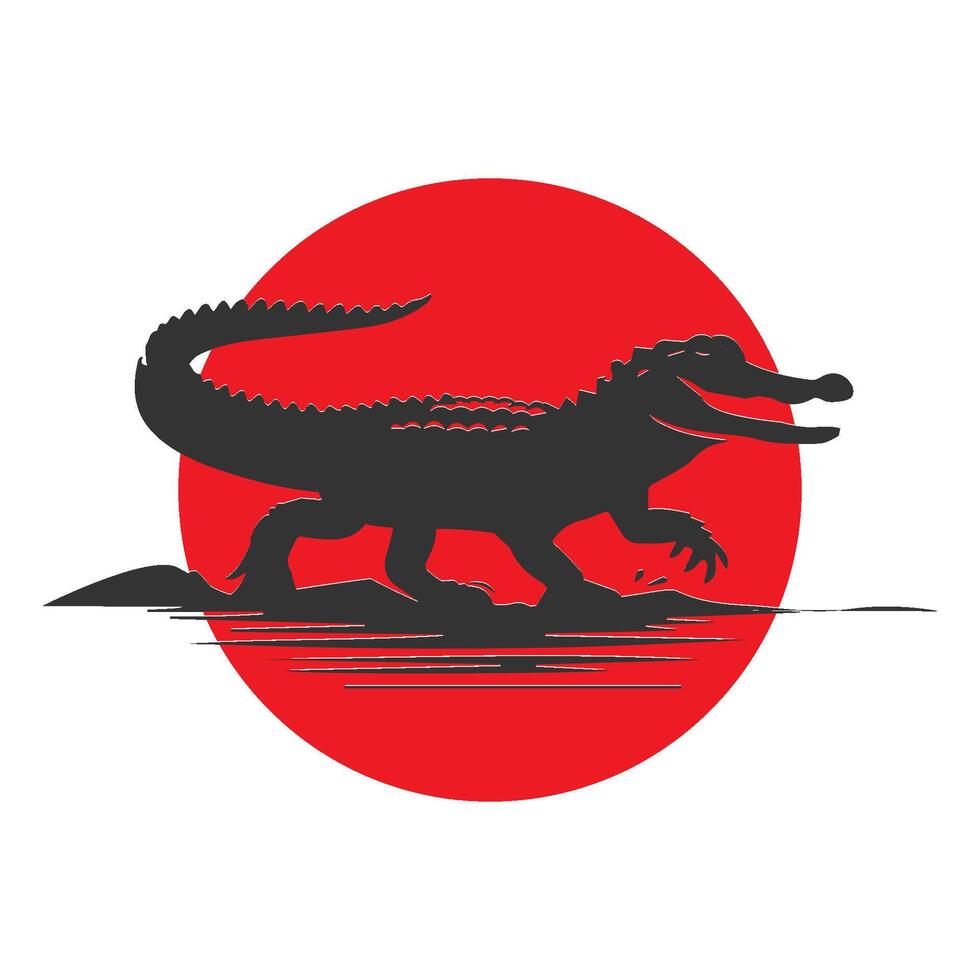 crocodile icon red circle background color vector