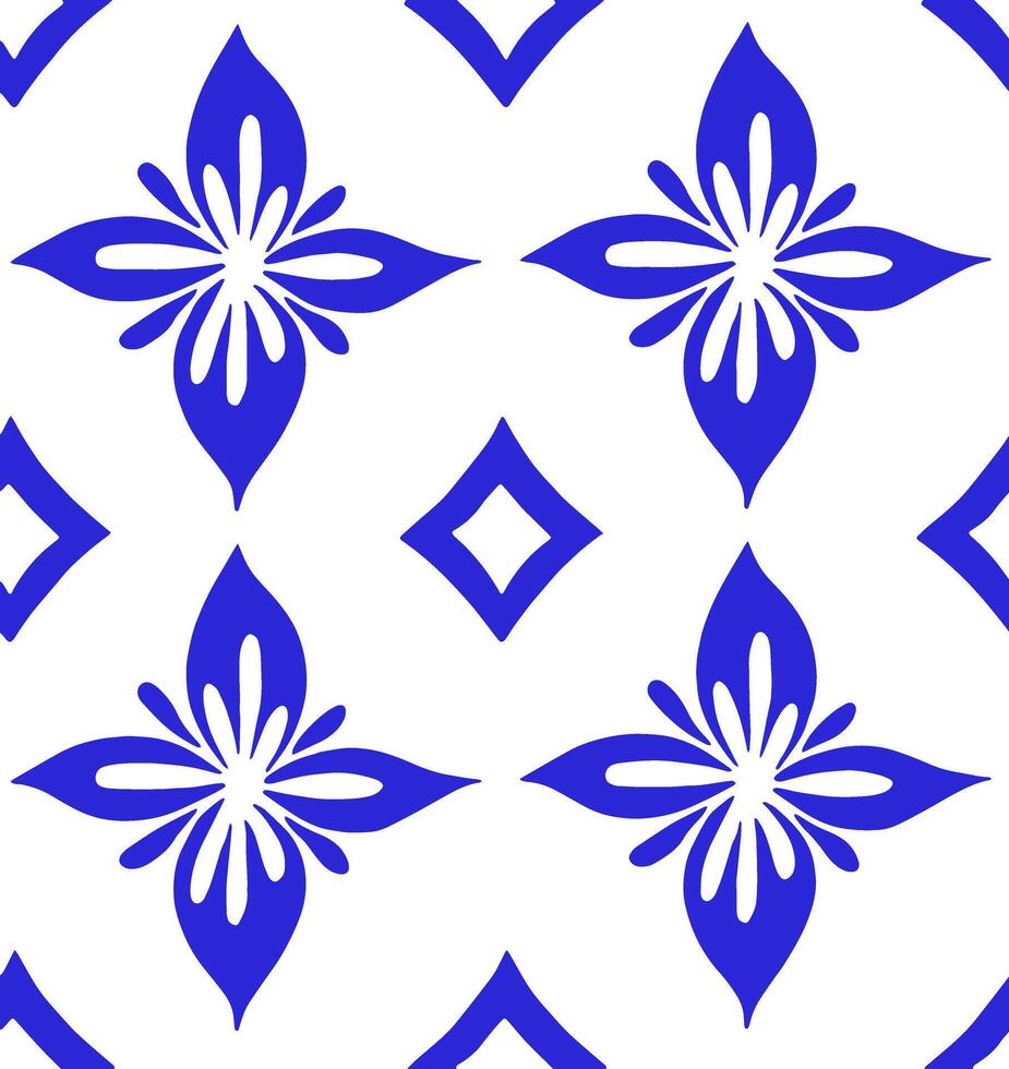 Vintage ornament. Seamless pattern, blue damask tiles. vector