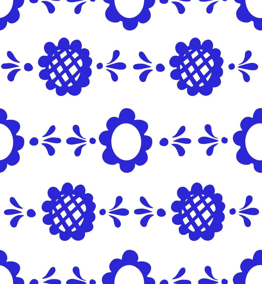 Classic pattern with blue frames and flowers. Cute print for wallpaper and textiles. vector