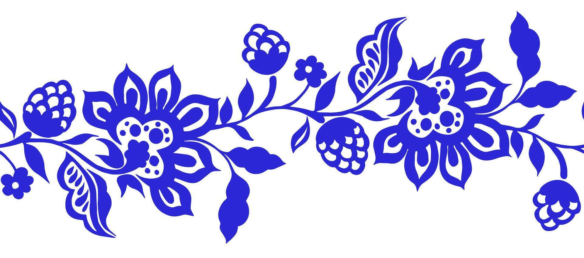 Blue frame with flowers. Seamless frame with oriental ornaments. vector