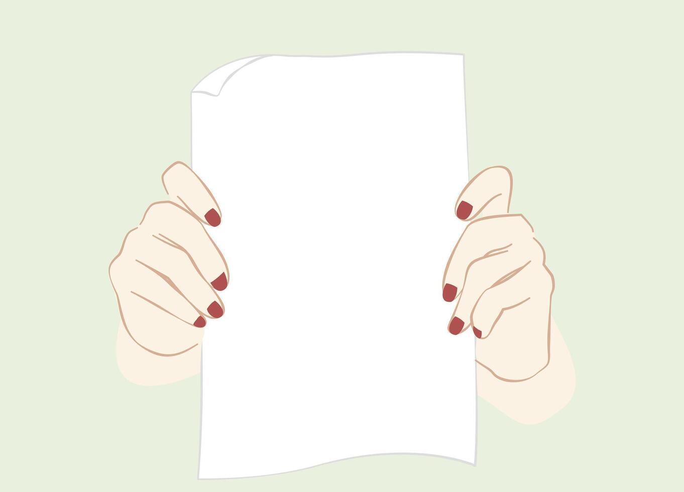 Two hands holding a white sheet. Concept for notice, display, contract notice, announce, postcard, gesture, no list. vector