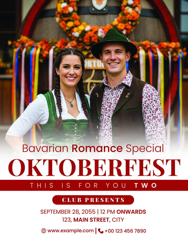 Oktoberfest invitation template with vibrant Bavarian style and festive layout. Designed for party announcements, food festivals, and beer events. psd