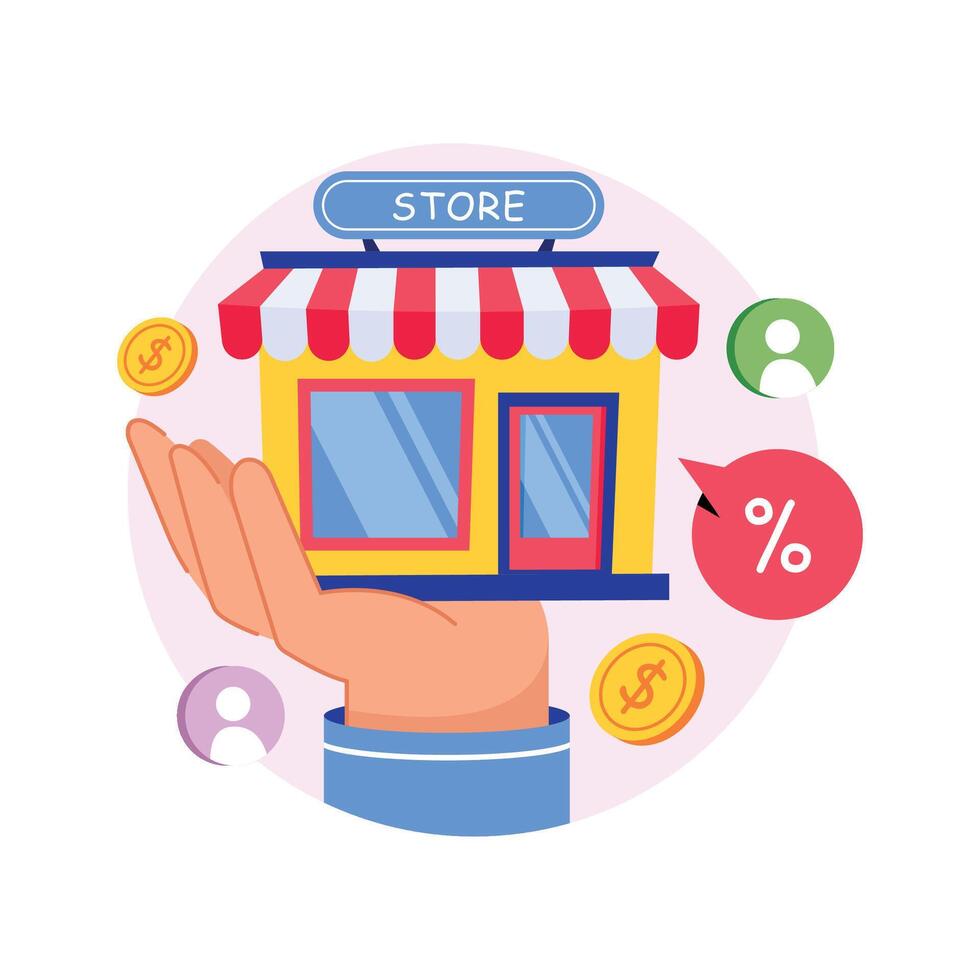 Hand holding colorful store illustration vector
