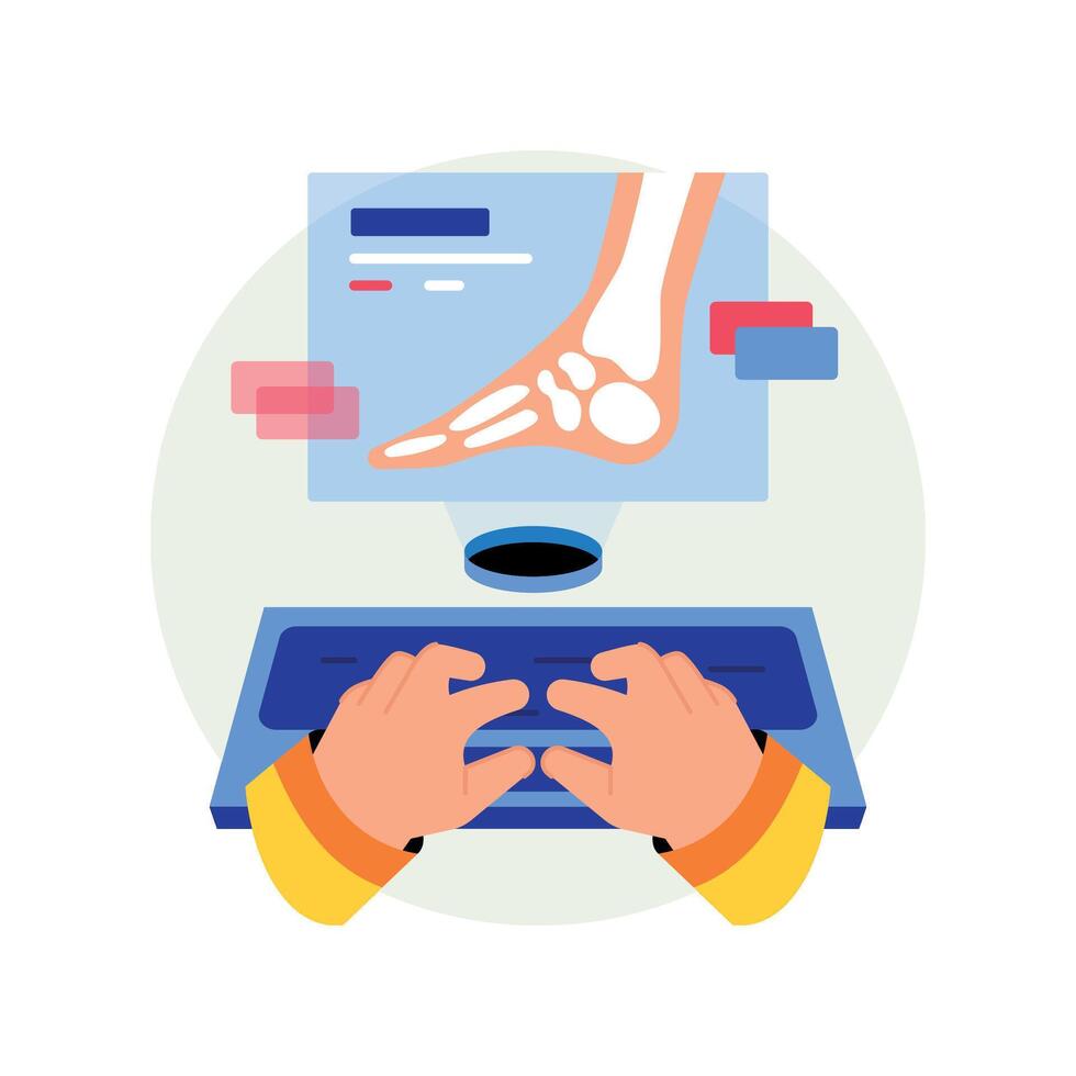 hands typing on keyboard with foot diagram vector