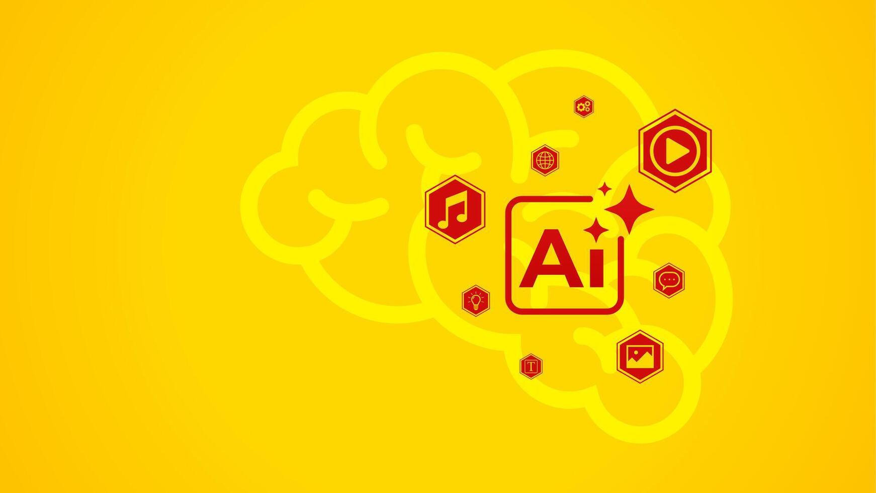Flat illustration of an AI chip with a brain on a yellow background. The concept of artificial intelligence technology that functions as an assistant in everyday life in carrying out tasks vector