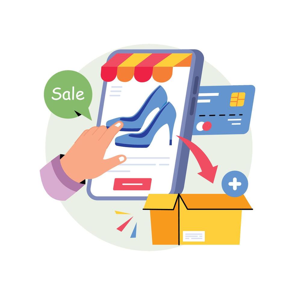 Hand selecting shoes on mobile app vector