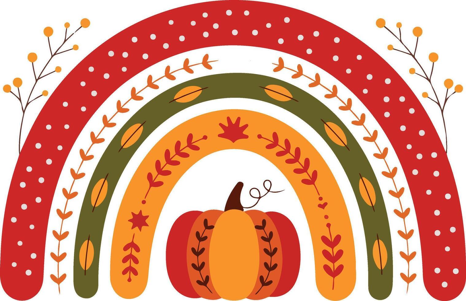 a colorful autumn scene with a pumpkin and rainbow vector