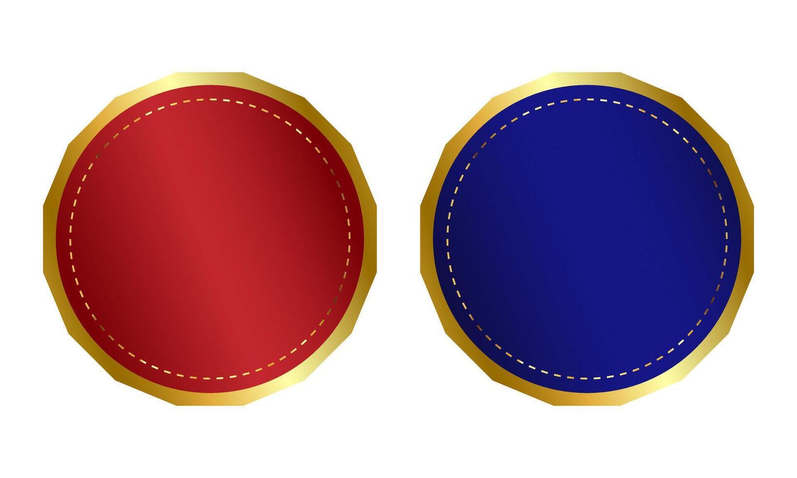 Vintage empty frame round banners in gold frame. illustration of red and blue round frames for circus, casino, theatre, cinema, show signs on white background vector