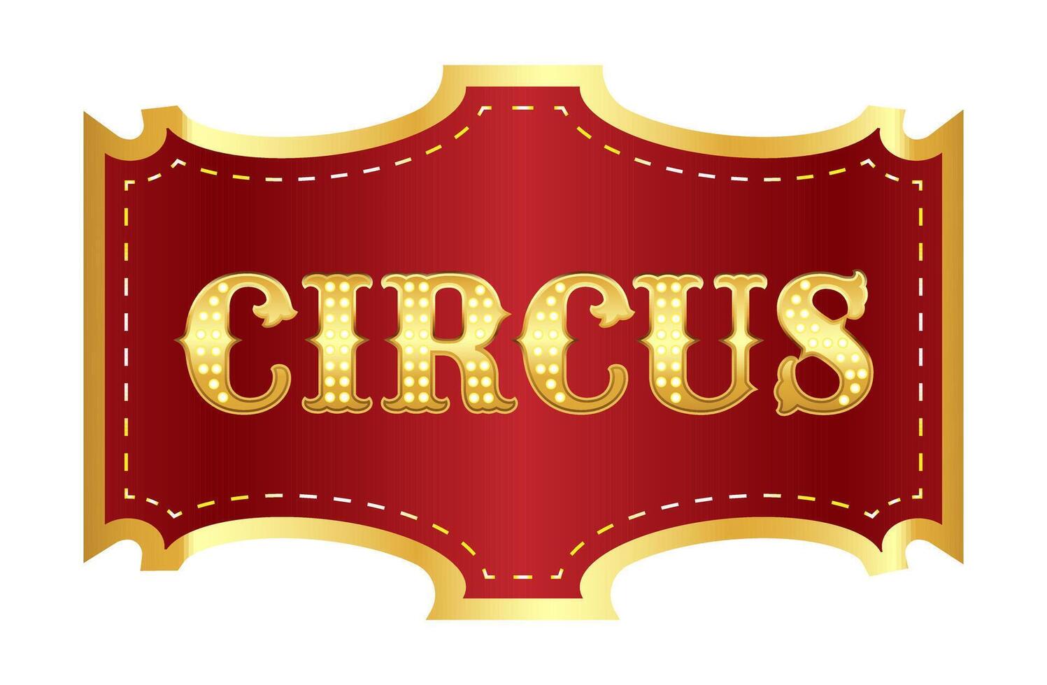 Vintage red banner with text Circus in gold frame and light bulbs. illustration of banner, signage for circus, show on white background vector
