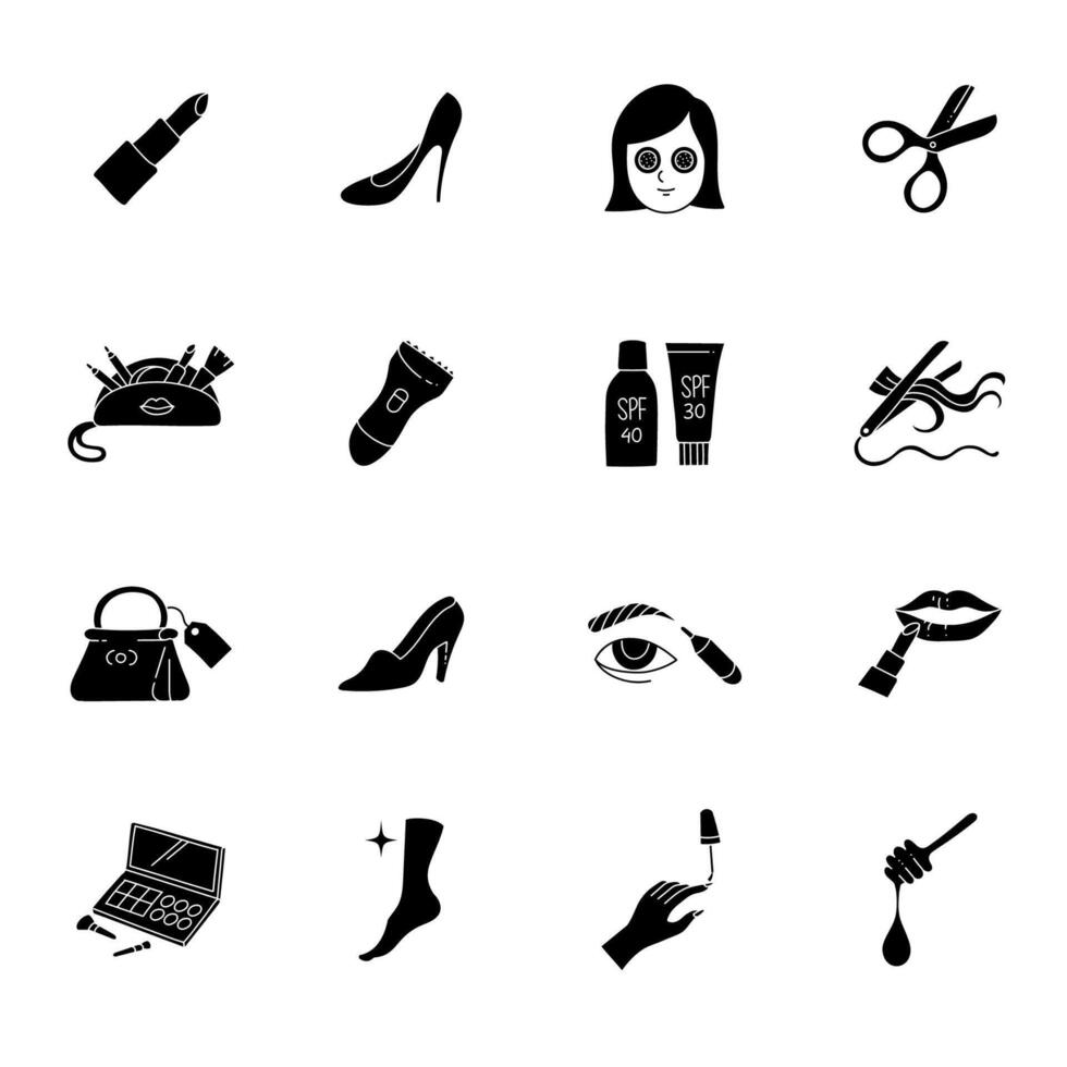 set of black hand drawn women beauty treatment icons vector