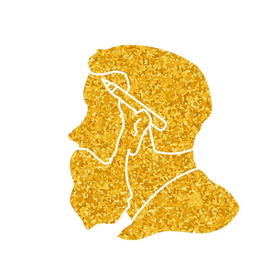 Hipster woodworker with pencil on his ear drawing in gold color style vector
